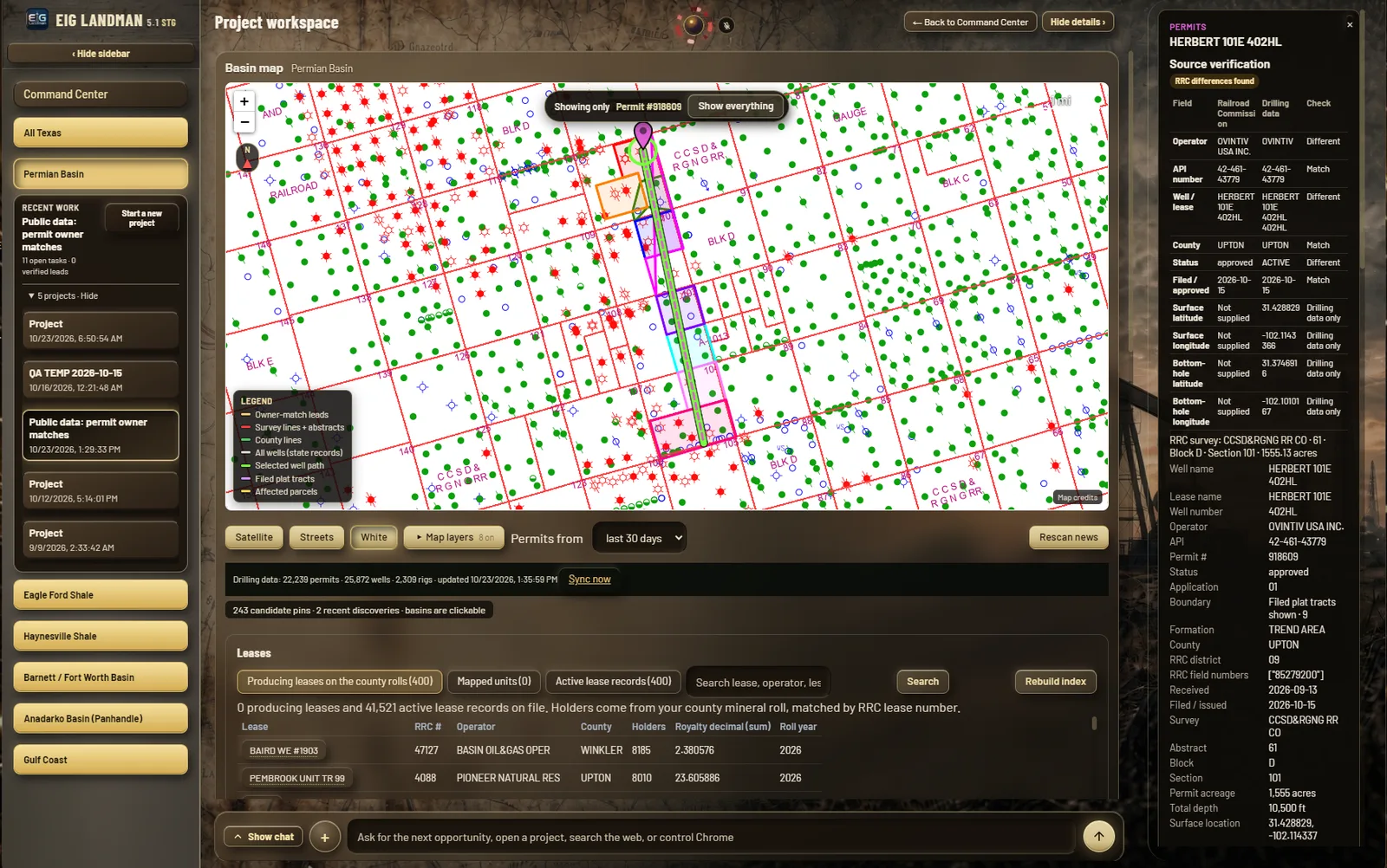 LandMan Basin Map, white survey view