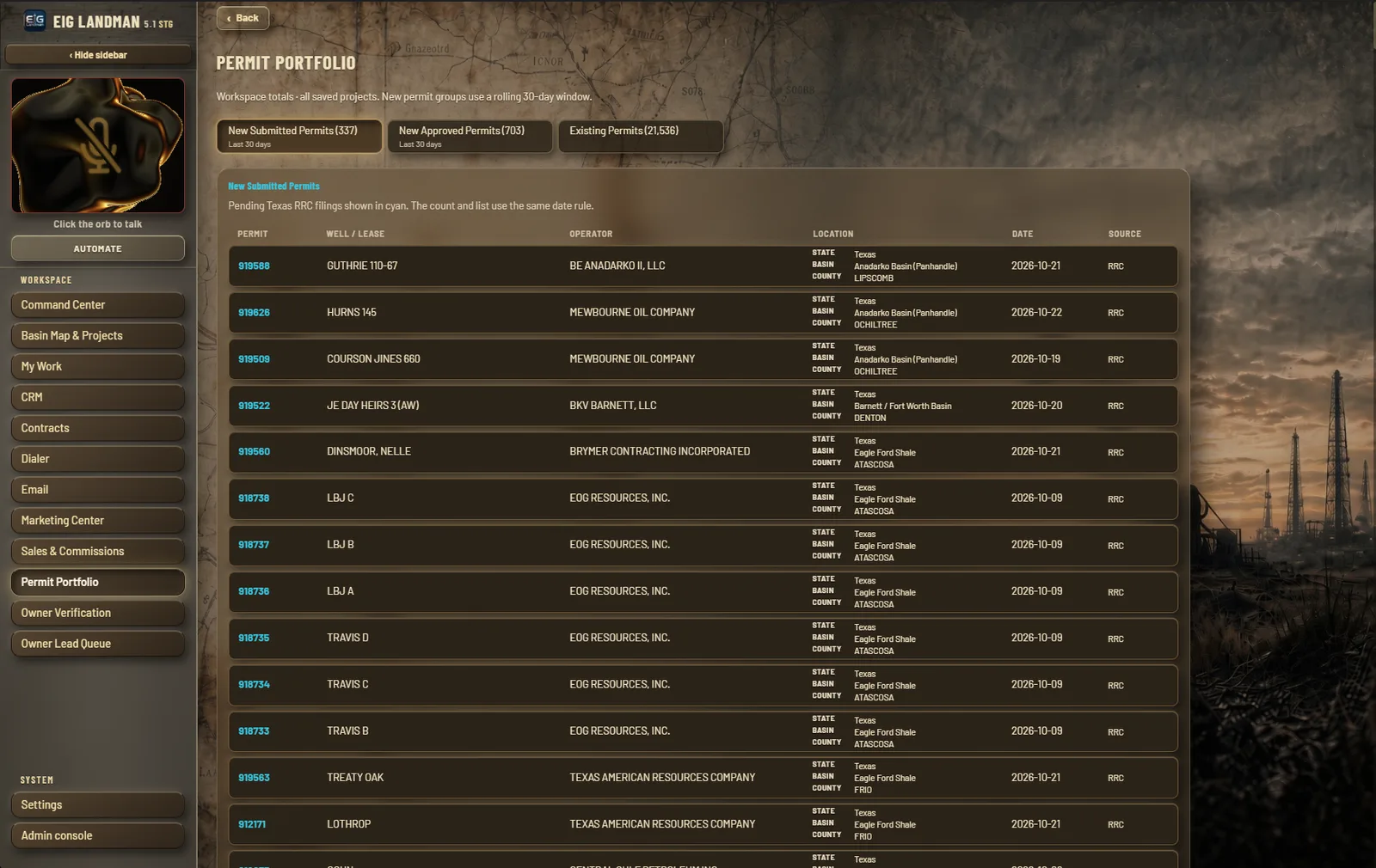 LandMan Permit Portfolio screen